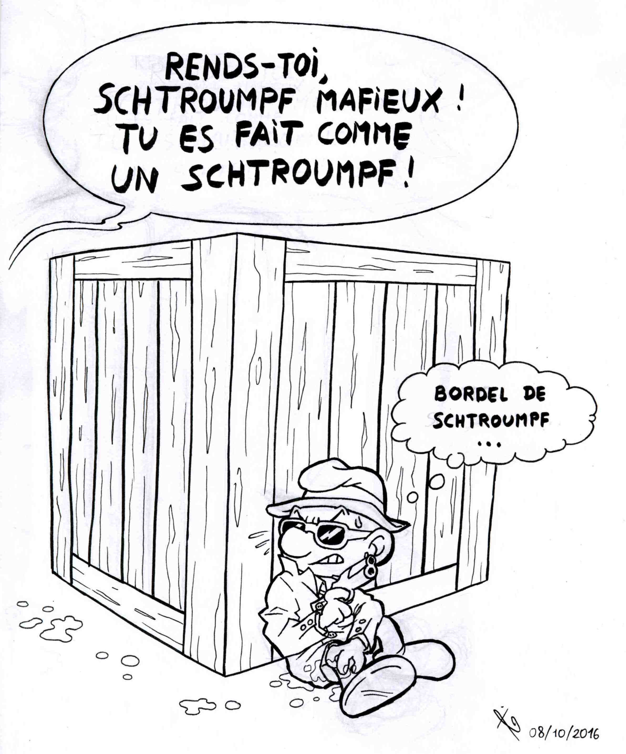 dessin encre schtroumpf mafieux